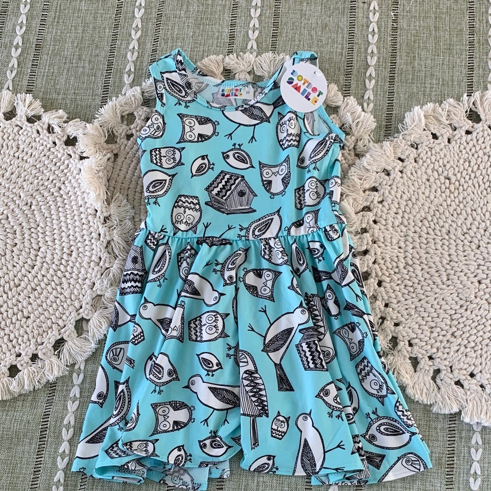 2T Dot Dot Smile Aqua Owl & Bird Print Sleeveless Dress NWT